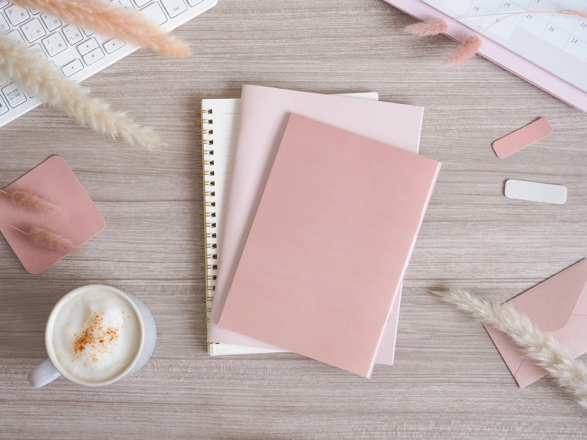 Flat lay workspace representing personalized gift items